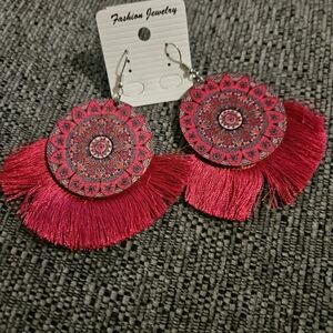Fashion Jewelry Pink Fringe Earrings